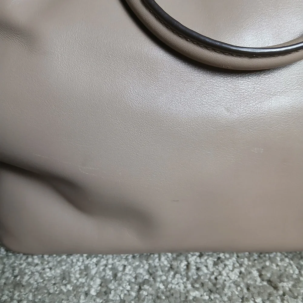 Michael Kors Taupe Leather Satchel Crossbody Bag Gold Hardware MK Handbag Logo